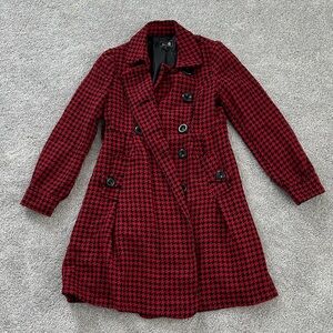 Forever 21 Red and Black Houndstooth Trench Coat